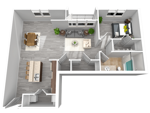 Floor plan for 1 bed, 1 bath, 1007 sqft